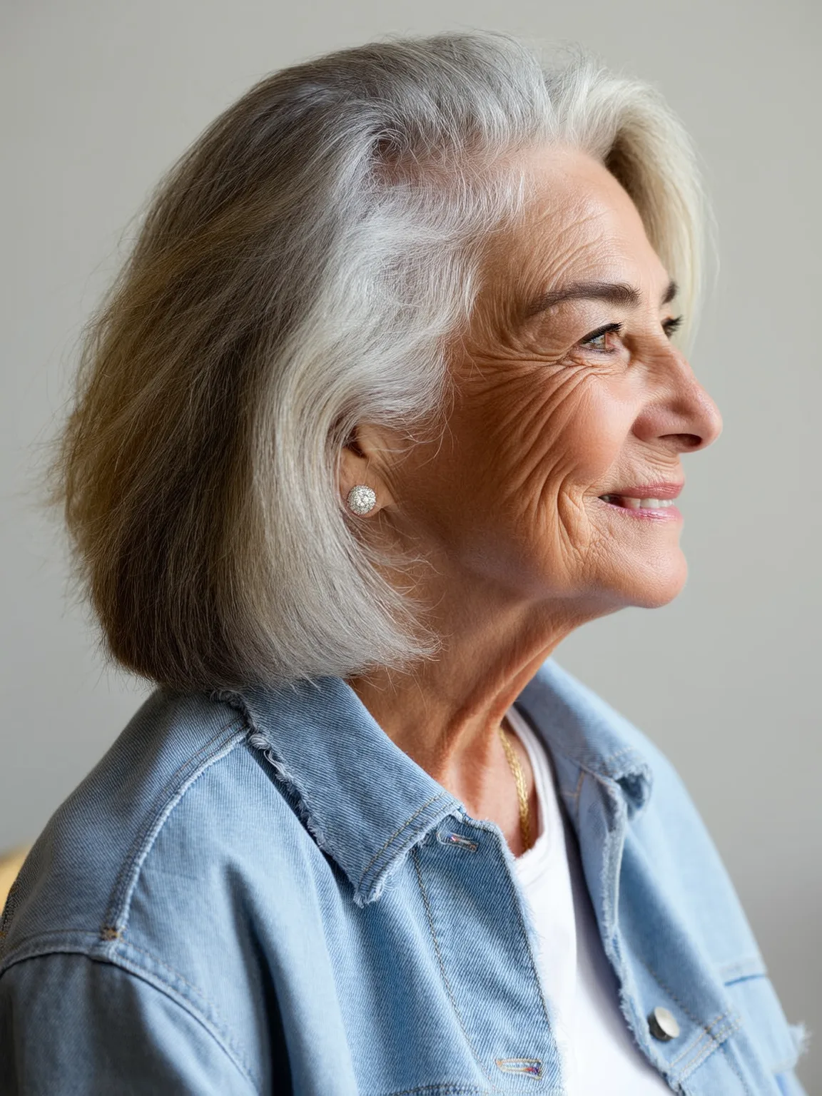 Classic Shoulder-Length Bob in Silver Ash